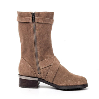 Vince Camuto Women Walleya Taupe Suede Moto Biker Buckle Boots sz 6.5