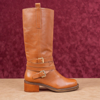 Steve Madden Women Calin Brown Leather Buckle Moto Biker Fashion Boots sz 7.5