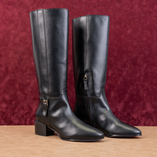 Franco Sarto Women Korbin Black Faux Leather Riding Stacked Heel Knee Boots 9.5