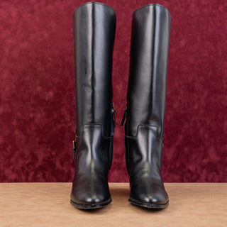 Franco Sarto Women Korbin Black Faux Leather Riding Stacked Heel Knee Boots 9.5