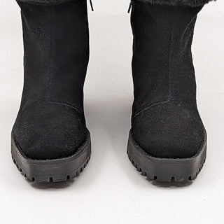 André Assous Women Milana Black Suede Square Toe Faux Shearling Boots size 6