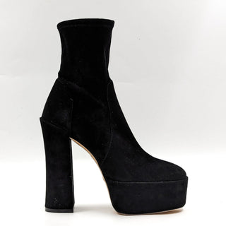 Stuart Weitzman Skyhigh Black Suede Sock Platform Sock Ankle Boots size 8.5