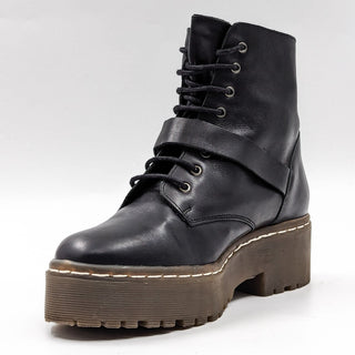 Topshop Women Black Leather Festival Combat Platform Boots 6.5US EUR37