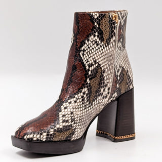 Tory Burch Woman Ruby Snakeskin Aspen Square Toe Retro Leather Bootie Boot sz 5