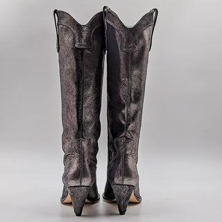 Larroude Women Louise Cowgirl Glitter Shine Graphite Western Boots size 6.5