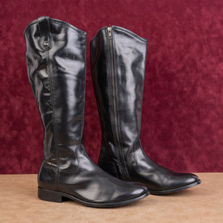 Frye Women Melissa Zip Button Black Leather Riding Equestrian Tall Boots sz 9.5