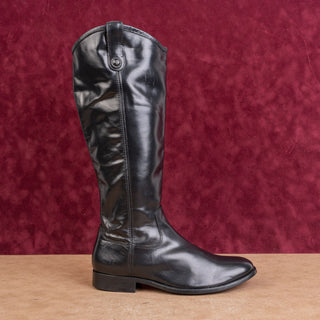 Frye Women Melissa Zip Button Black Leather Riding Equestrian Tall Boots sz 9.5