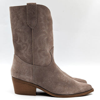 Nine West Women Yodown Western Cowboy Taupe Suede Mid Boots size 7.5