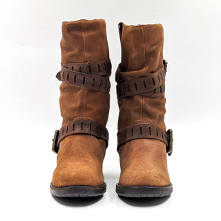 Cougar Women Belt Brown Leather Waterproof Moto Buckle Strap Winter Boots size 6