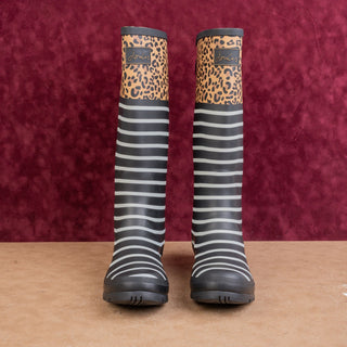 Joules Women Strip Lines Black Festival Wellies Rain Rubber Boots 11US EUR43