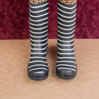 Joules Women Strip Lines Black Festival Wellies Rain Rubber Boots 11US EUR43