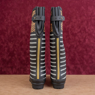 Joules Women Strip Lines Black Festival Wellies Rain Rubber Boots 11US EUR43