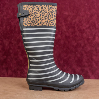 Joules Women Strip Lines Black Festival Wellies Rain Rubber Boots 11US EUR43