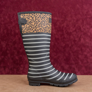 Joules Women Strip Lines Black Festival Wellies Rain Rubber Boots 11US EUR43