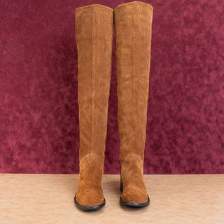 Jeffrey Campbell Women Brown Suede Boho Slouch Cottage OTK Boots sz 8.5