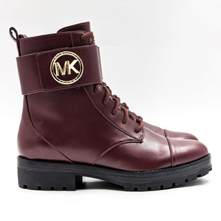 Michael Kors Women Tatum Vegan Red Leather MK Logo Combat Boots size 7