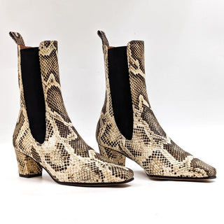 Paris Texas Python Print Leather Heel Stretch Panel Ankle Boots 7US EUR37.5