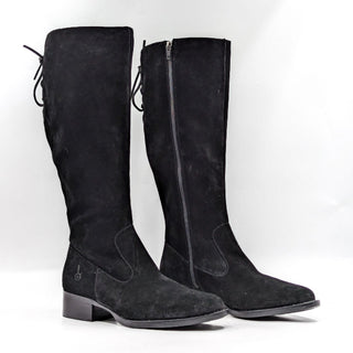 Born Women Cotto Black Suede Back Lace Zip Riding Round Tall Boots sz 8.5