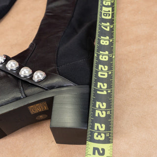 Stuart Weitzman Women Portia Pearl Studded Black Leather Nappa OTK Boots sz 7.5