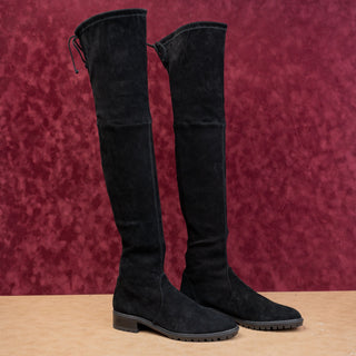Stuart Weitzman Women Flexible City Back Lace Black Suede OTK Fashion Boots sz 8