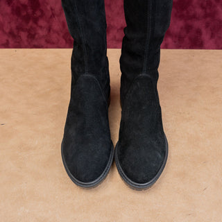 Stuart Weitzman Women Flexible City Back Lace Black Suede OTK Fashion Boots sz 8