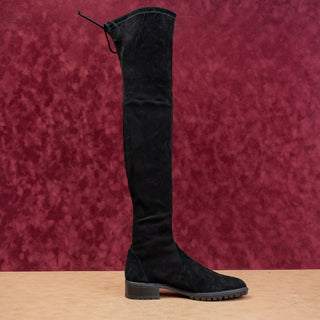 Stuart Weitzman Women Flexible City Back Lace Black Suede OTK Fashion Boots sz 8