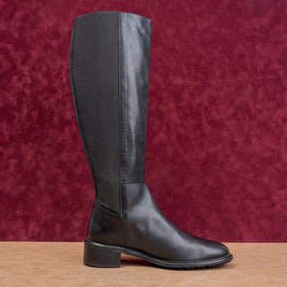 Aquatalia Women Stretch Classic Riding Zip Fashion Black Leather Knee Boots 10