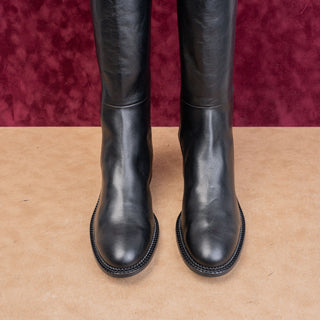 Aquatalia Women Stretch Classic Riding Zip Fashion Black Leather Knee Boots 10