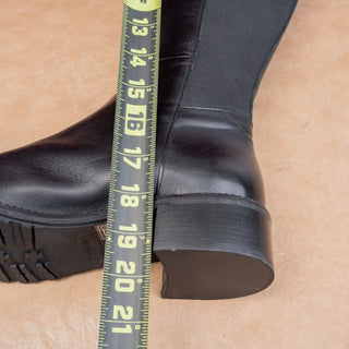 Aquatalia Women Stretch Classic Riding Zip Fashion Black Leather Knee Boots 10