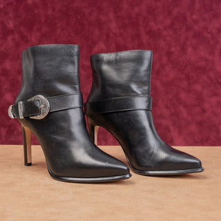 Paige LA Women Modern Western Black Leather Pointy Toe Heel Boots sz 8.5
