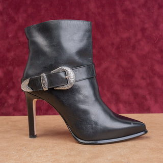 Paige LA Women Modern Western Black Leather Pointy Toe Heel Boots sz 8.5