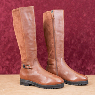Sudini Women Frida Cognac Leather Waterproof Riding Stretch Knee Boots sz 8.5