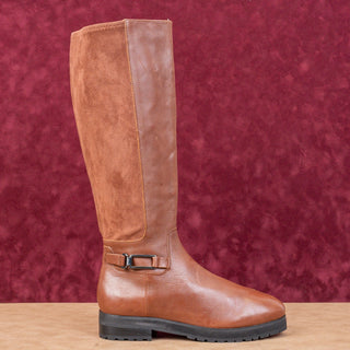 Sudini Women Frida Cognac Leather Waterproof Riding Stretch Knee Boots sz 8.5