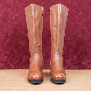 Sudini Women Frida Cognac Leather Waterproof Riding Stretch Knee Boots sz 8.5