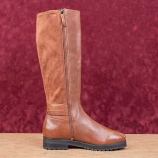 Sudini Women Frida Cognac Leather Waterproof Riding Stretch Knee Boots sz 8.5