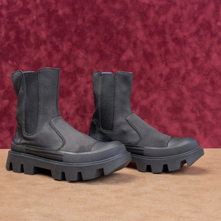 Jeffrey Campbell Women Tough Black Leather Festival Party Platform Chunky Boots sz 9