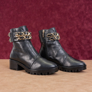 Karl Lagerfeld Paris Women Palmer Black Leather Combat Boots Double Buckle sz 10