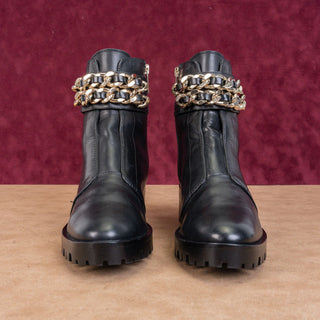 Karl Lagerfeld Paris Women Palmer Black Leather Combat Boots Double Buckle sz 10