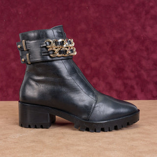 Karl Lagerfeld Paris Women Palmer Black Leather Combat Boots Double Buckle sz 10