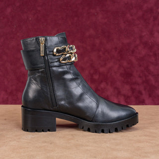 Karl Lagerfeld Paris Women Palmer Black Leather Combat Boots Double Buckle sz 10