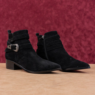 Marc Fisher Women Yandi Black Suede Western Pointy Toe Ankle Boots sz 10