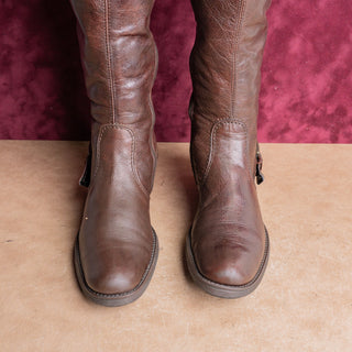 Lamica Wmn Vintage Y2K Fashion Brown Italian Leather Zip Knee Boots 7.5US EUR38