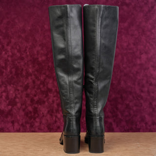 Jeffrey Campbell Women Black Leather Fashion OTK Party Boots sz 8.5