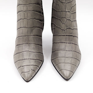 Freda Salvador Women Fia Croc Embossed Pointy Toe Heeled Leather boots size 8.5