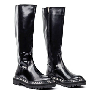 Vince Camuto Women Phrancie Black Leather Riding Lug Sole Zip Knee Boots size 7