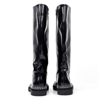 Vince Camuto Women Phrancie Black Leather Riding Lug Sole Zip Knee Boots size 7