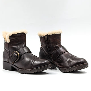 Born Women Shearling Brown Leather Handmade Buckle Winter Boots size 6US EUR36.5
