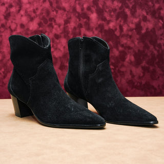 Bernardo Studio Women Black Suede Zip Western Cowboy Ankle Boots sz 10