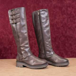 Lucky Brand Women Citere Brown Leather Zip Riding Moto Tall Boots 6US EUR 36.5