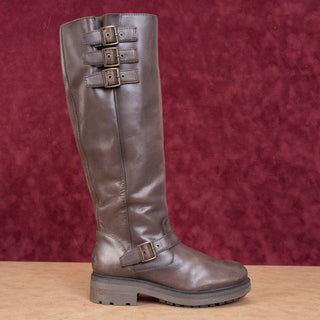 Lucky Brand Women Citere Brown Leather Zip Riding Moto Tall Boots 6US EUR 36.5